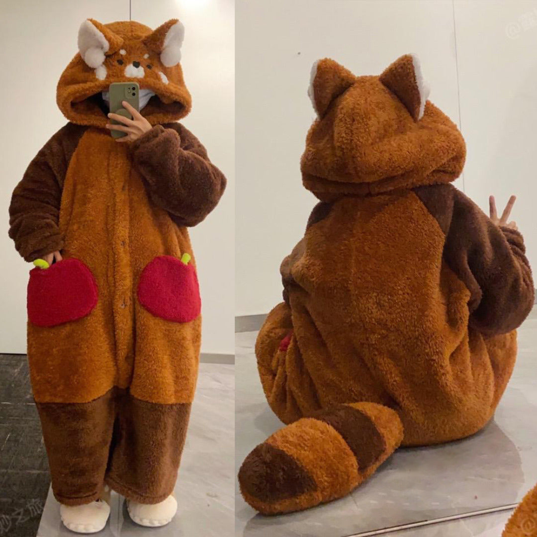 Cozy Fleece Red Panda Pajama Set for Ladies - OutfitLondon