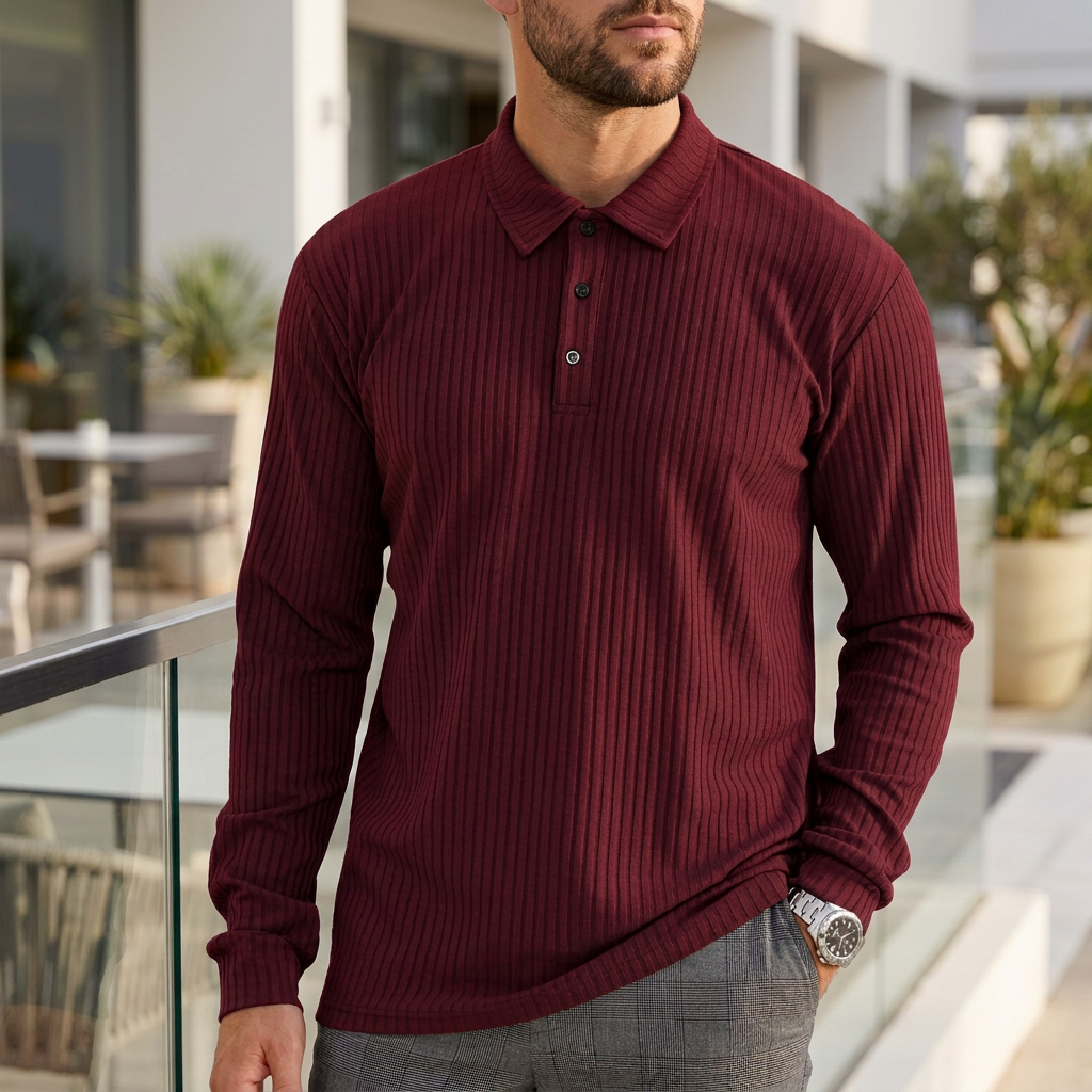 Classic Fit Ribbed Polo Shirt for Men