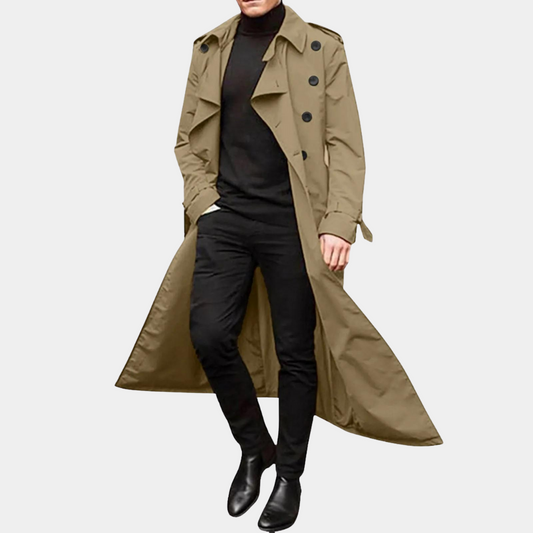Rens | Waterproof Mens Long Trench Coat - OutfitLondon
