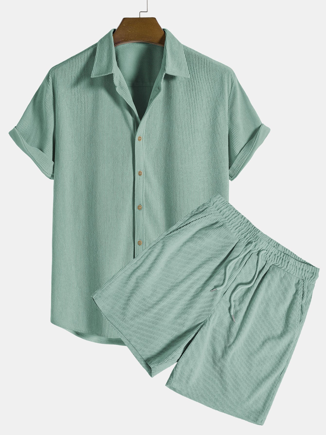 Renzo Men's Corduroy Shirt | Short Sleeve Casual Set