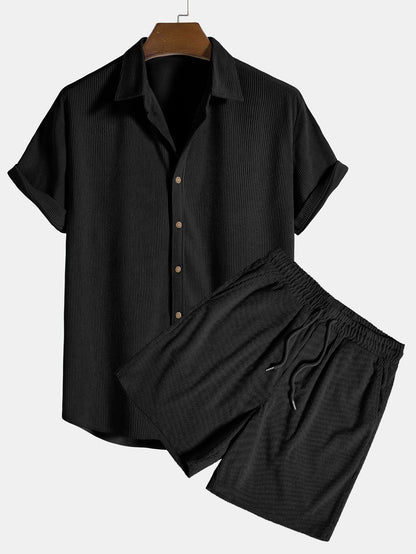 Renzo Men's Corduroy Shirt | Short Sleeve Casual Set