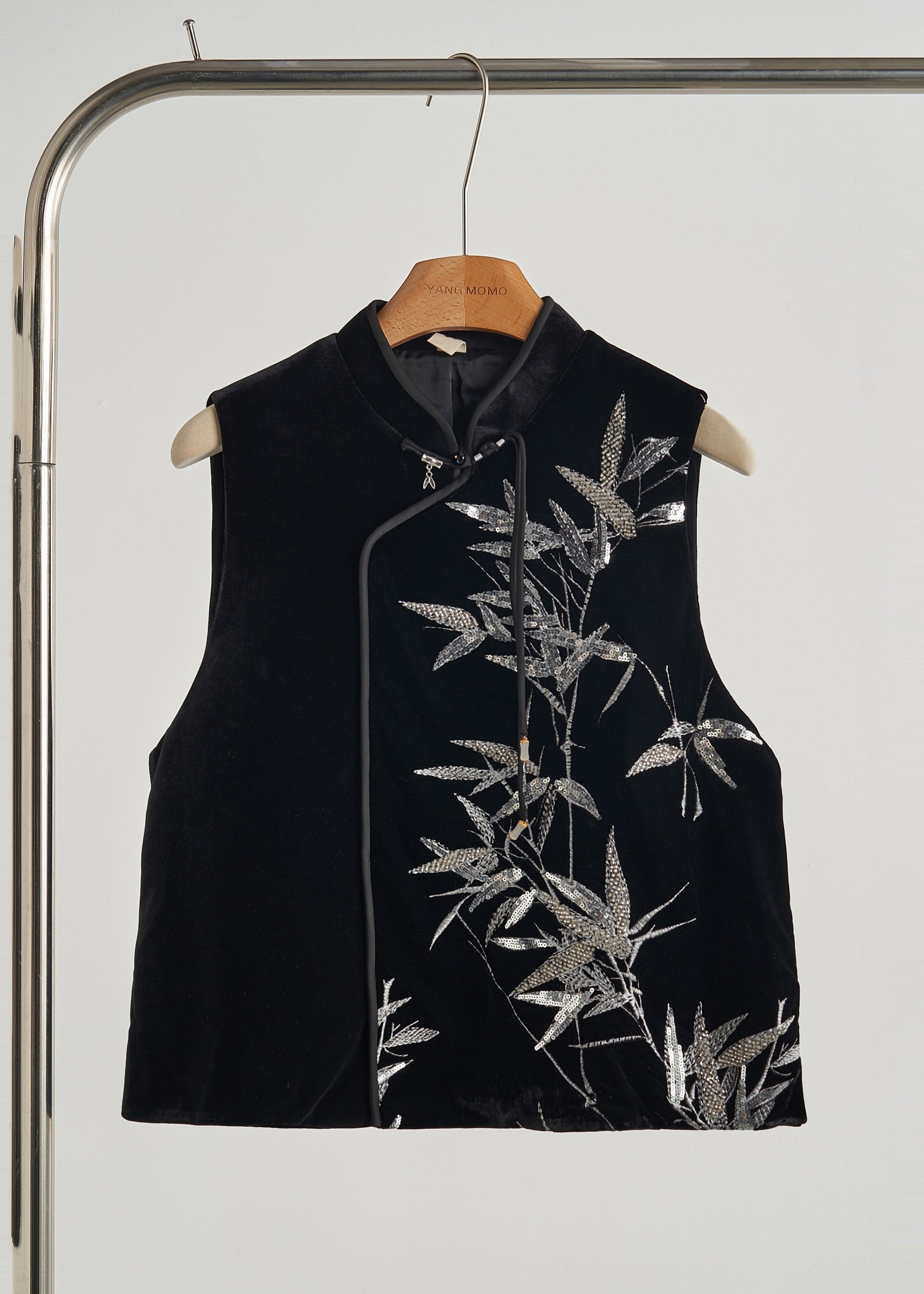 Women's Velvet Blouse Bamboo Silk Black Sequins - OutfitLondon