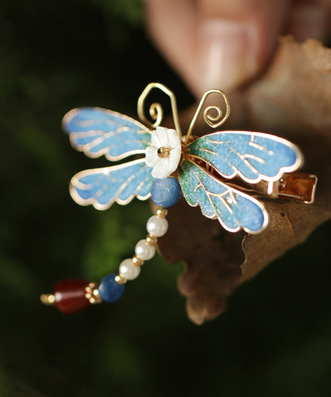 Women's Copper Hairpin Blue Enamel Pearl - OutfitLondon