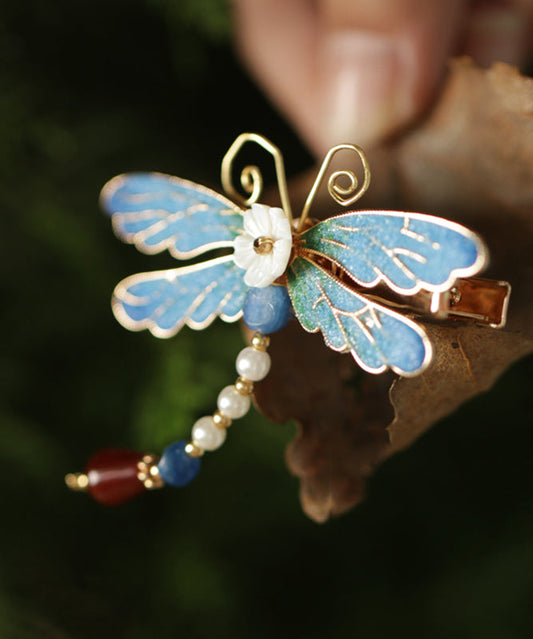 Women's Copper Hairpin Blue Enamel Pearl - OutfitLondon