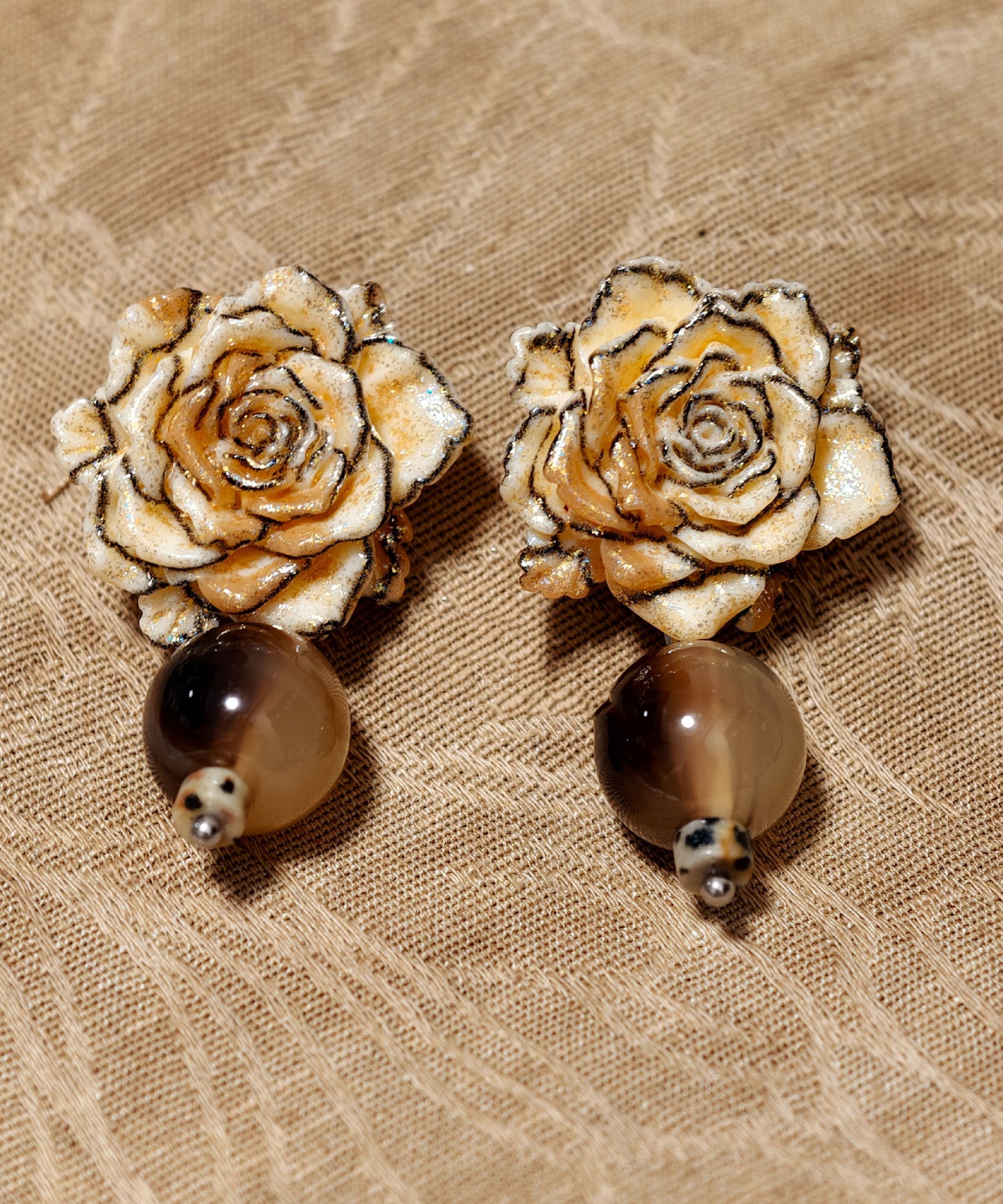 Women's Brown Floral Drop Earrings Resin Alloy - OutfitLondon