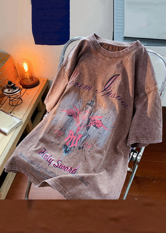 Men's Vintage Cotton T Shirt Distressed Crew Neck Graphic Print - OutfitLondon