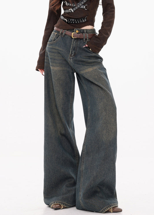 Women's High Waist Wide Leg Jeans Dark Blue - OutfitLondon