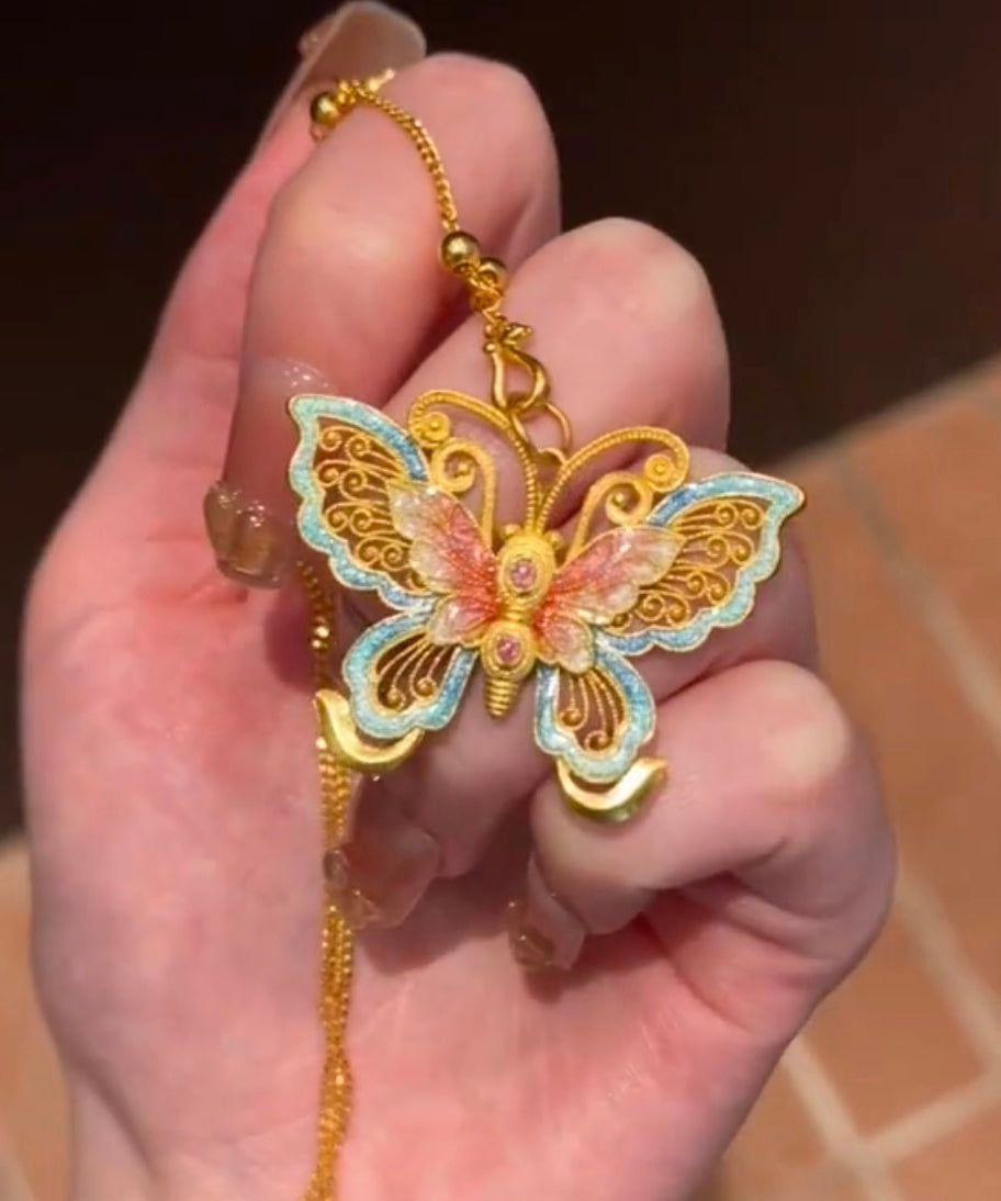 Women's Vintage Enamel Pendant Necklace Antique Gold - OutfitLondon