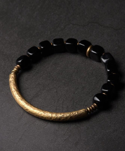 Women's Copper Bracelet Retro Obsidian 18cm Elegant - OutfitLondon