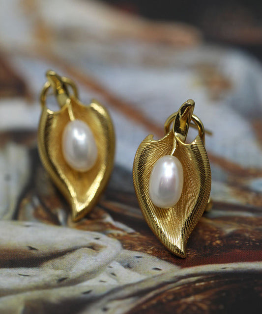 Women's Gold Copper Earrings Pearl Stud Retro Style - OutfitLondon