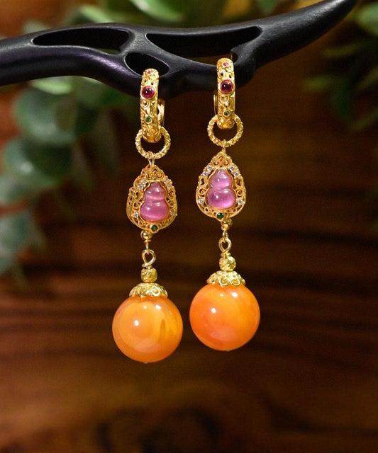 Gold Plated Sterling Silver Beeswax Dangle Earrings - OutfitLondon