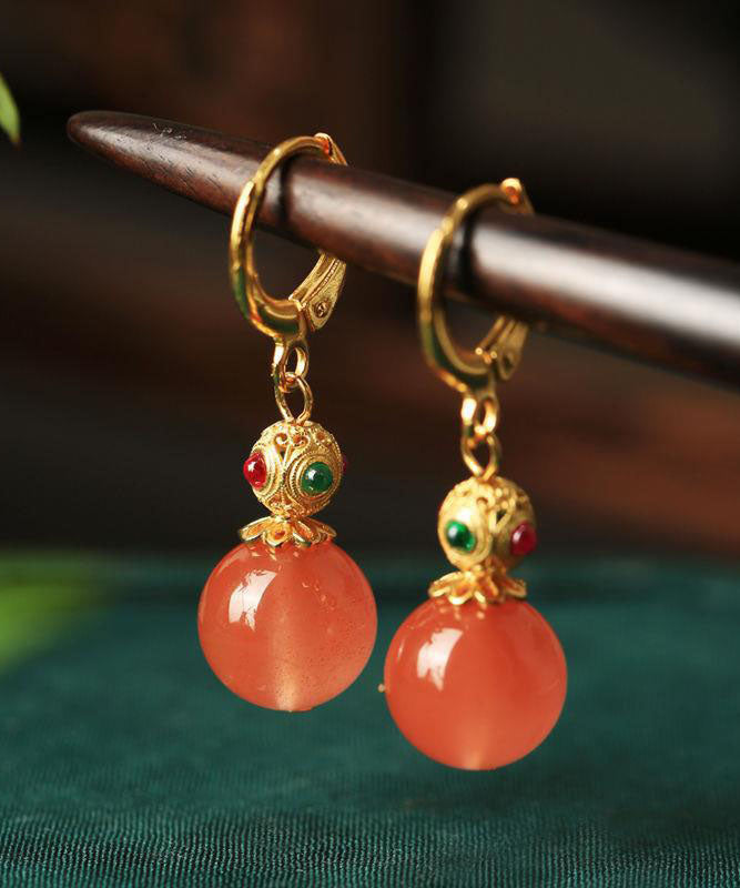 Women's Sterling Silver Drop Earrings Gold Vermeil Zircon Agate - OutfitLondon