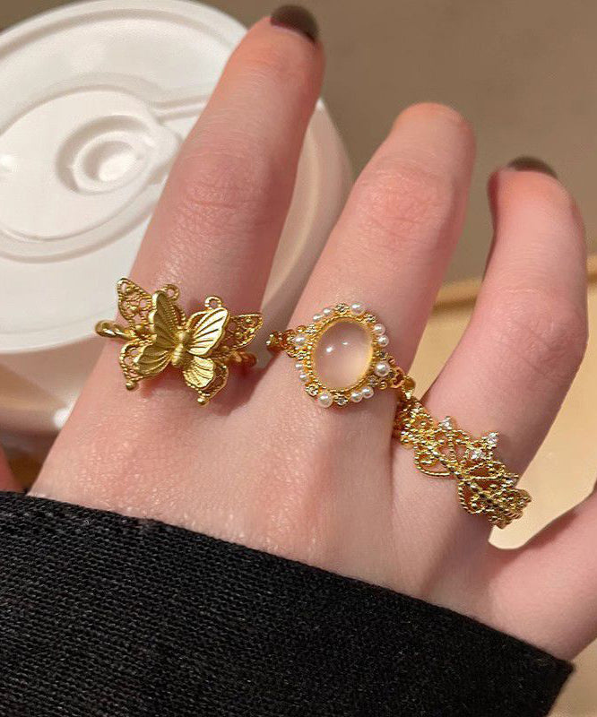 Women's Gold Vermeil Stackable Ring Set 3 Piece - OutfitLondon