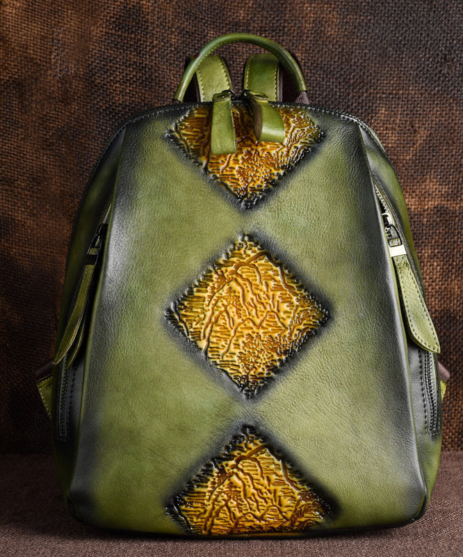 Retro Green Leather Backpack Large Capacity - OutfitLondon