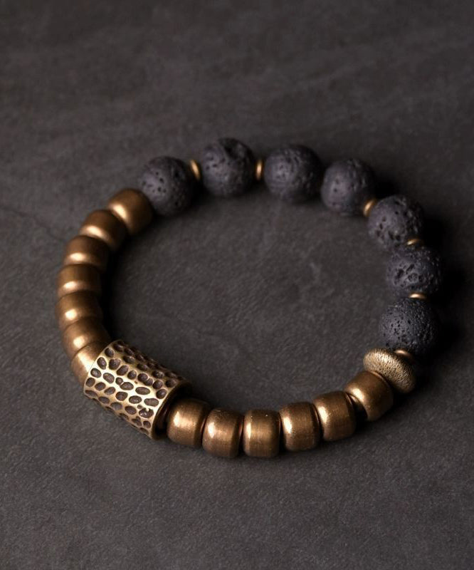 Mens Retro Bracelet Antique Gold Beads Color Block 20cm - OutfitLondon