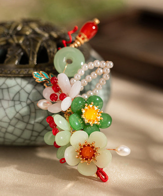 Women's Jade Hairpin Multicolor Pearl Floral Accent - OutfitLondon