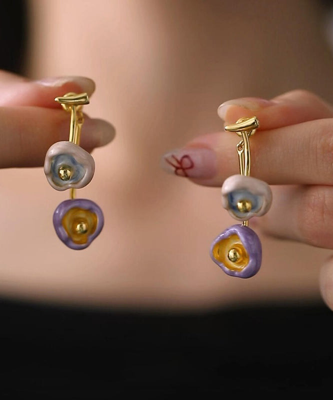 Women's Floral Earrings Gold Copper Finish Multicolored Enamel - OutfitLondon