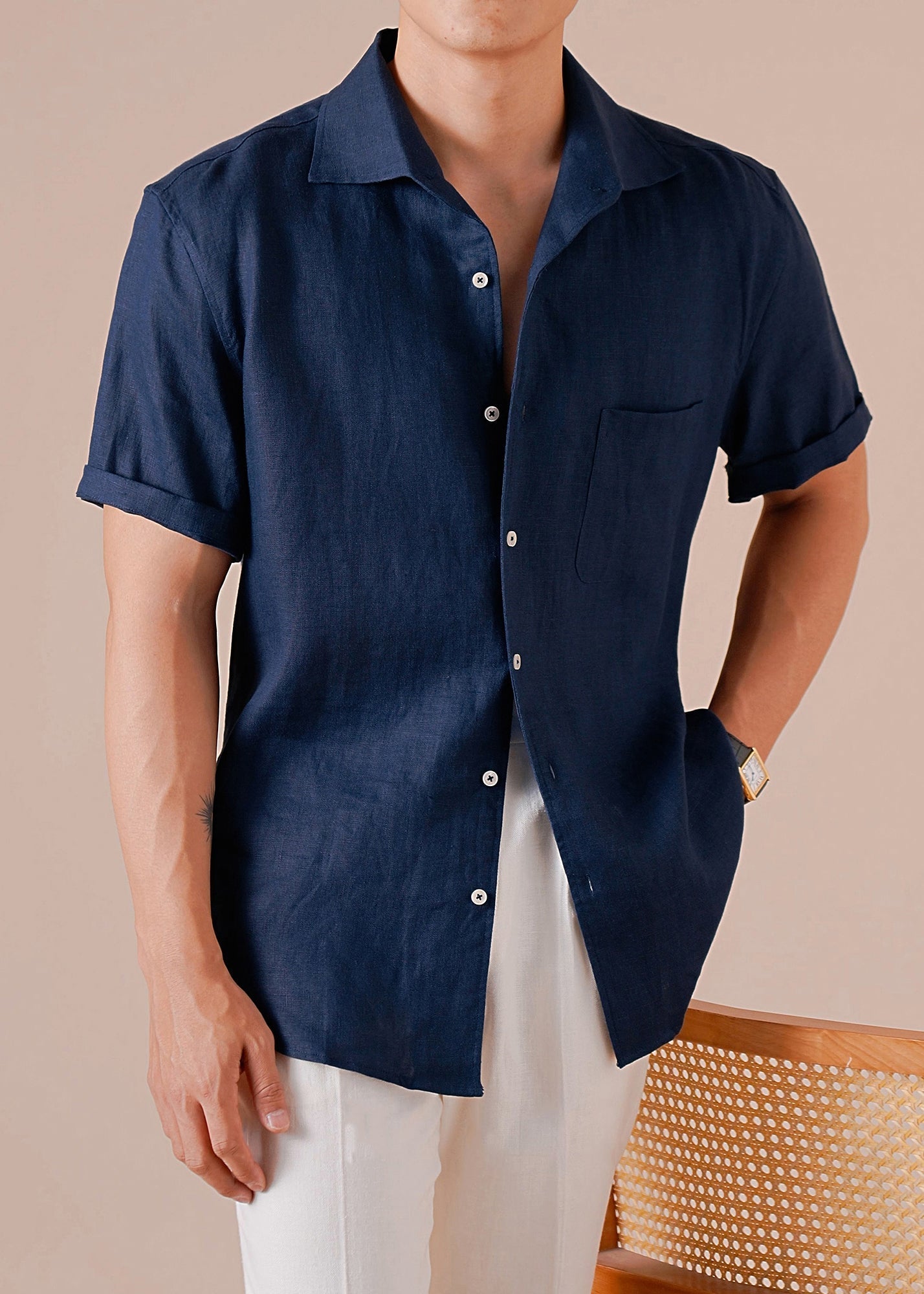 Men's Linen Cotton Short Sleeve Shirt Relaxed Fit - OutfitLondon