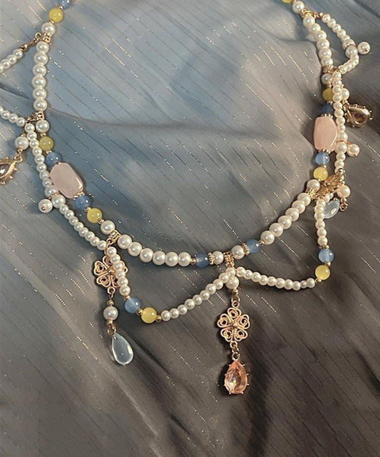 Women's Crystal Glass Drop Necklace Rainbow Pearl Vintage 52cm - OutfitLondon