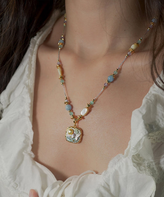 Women's Asymmetrical Pearl Necklace Retro Rainbow Alloy - OutfitLondon