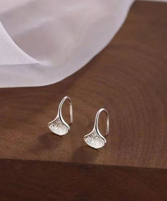 Women's Sterling Silver Leaf Hoop Earrings Retro Style Silk Detail - OutfitLondon