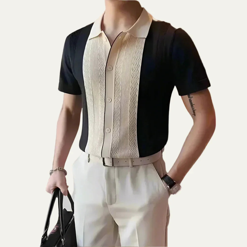 Classic Fit Polo Shirt with Patterned Front - OutfitLondon