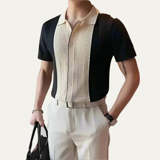 Classic Fit Polo Shirt with Patterned Front - OutfitLondon