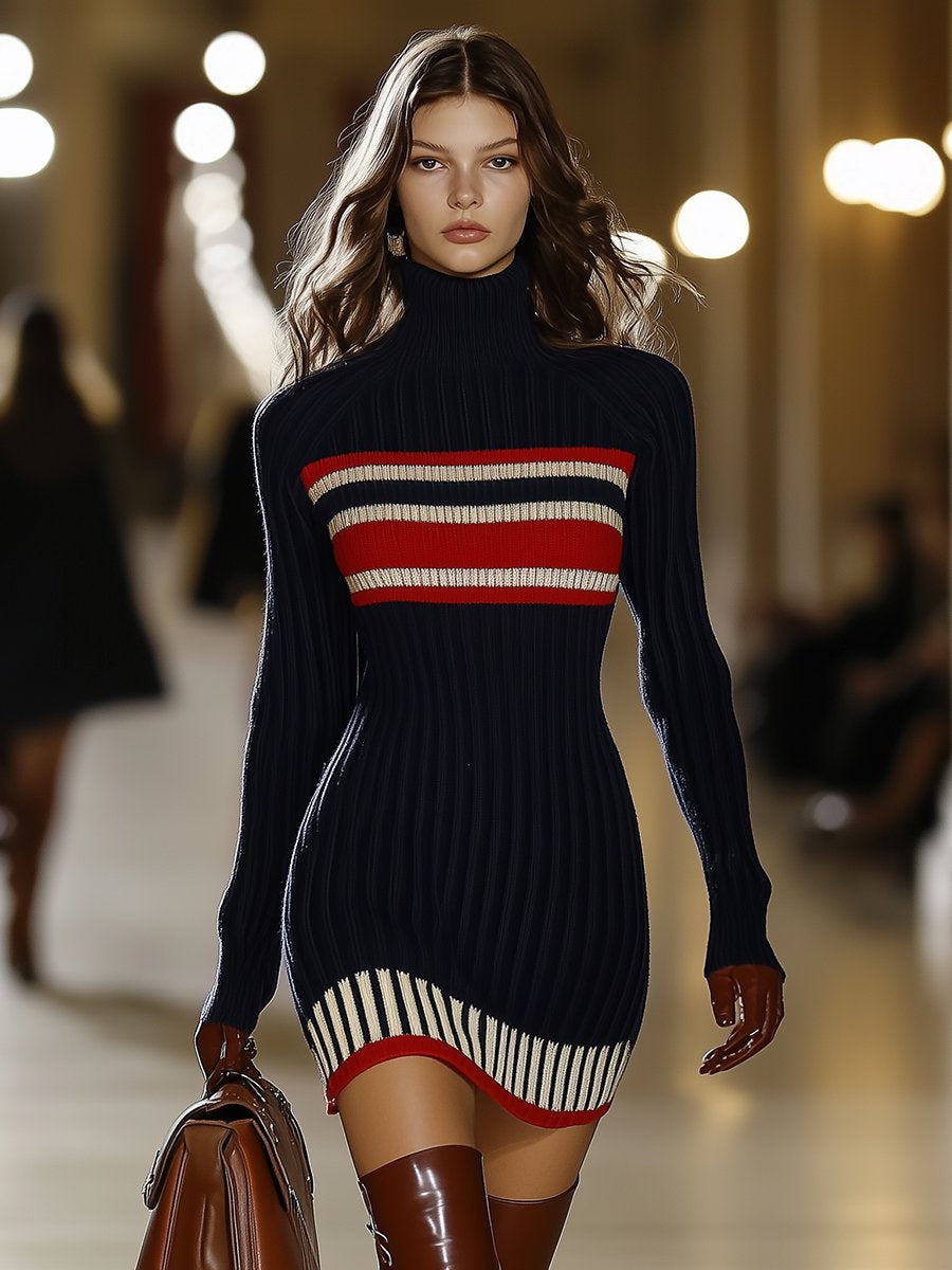 Vintage Chic Striped Knit Dress for Women - OutfitLondon