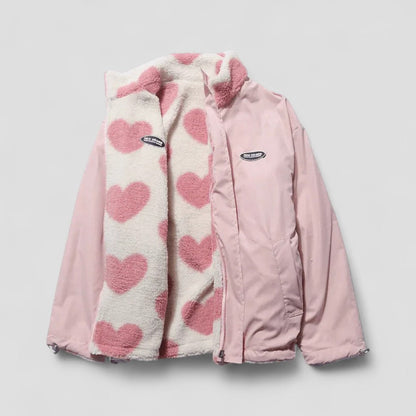 Versatile Puff Coat with Cute Heart Inner Lining - OutfitLondon