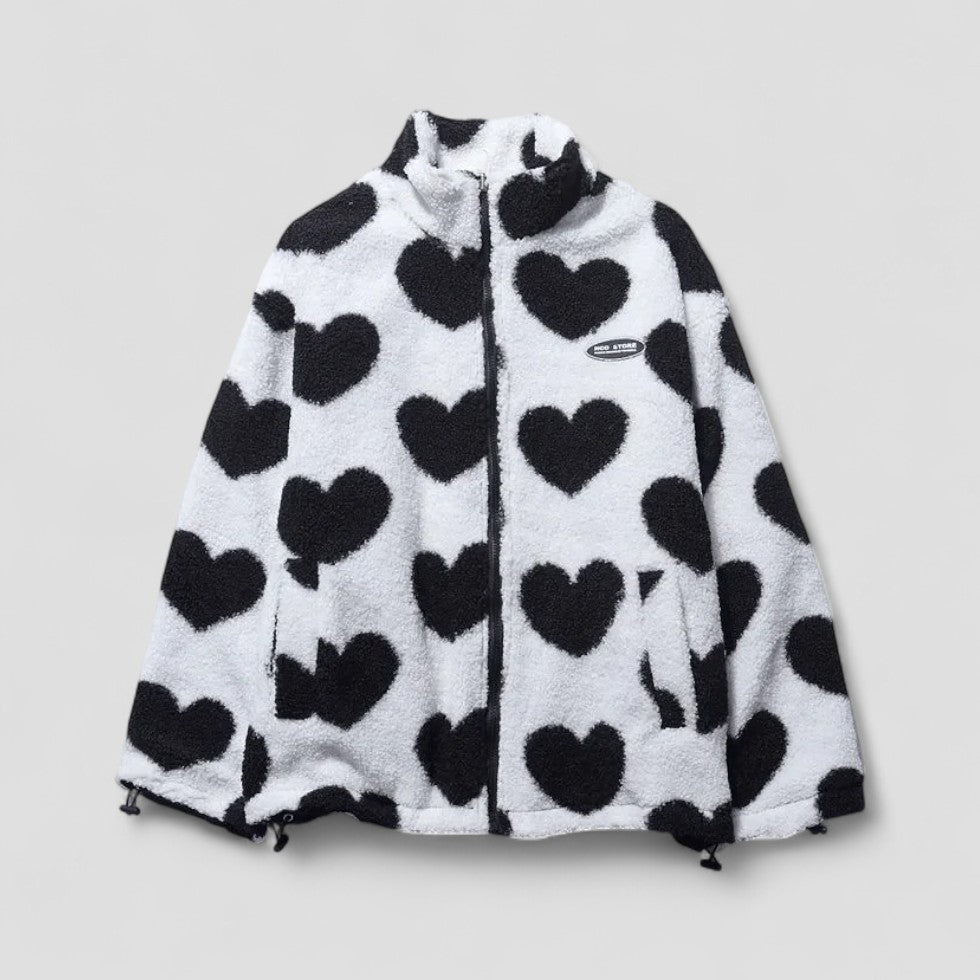 Versatile Puff Coat with Cute Heart Inner Lining