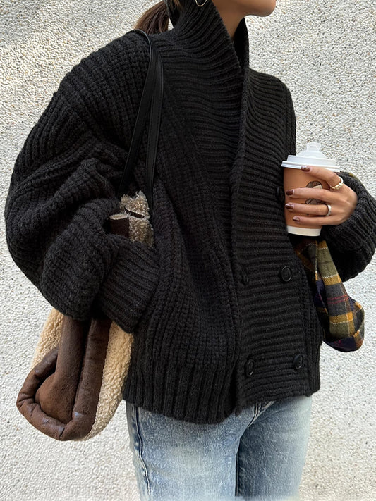 Textured Crew Neck Knit Jacket - OutfitLondon