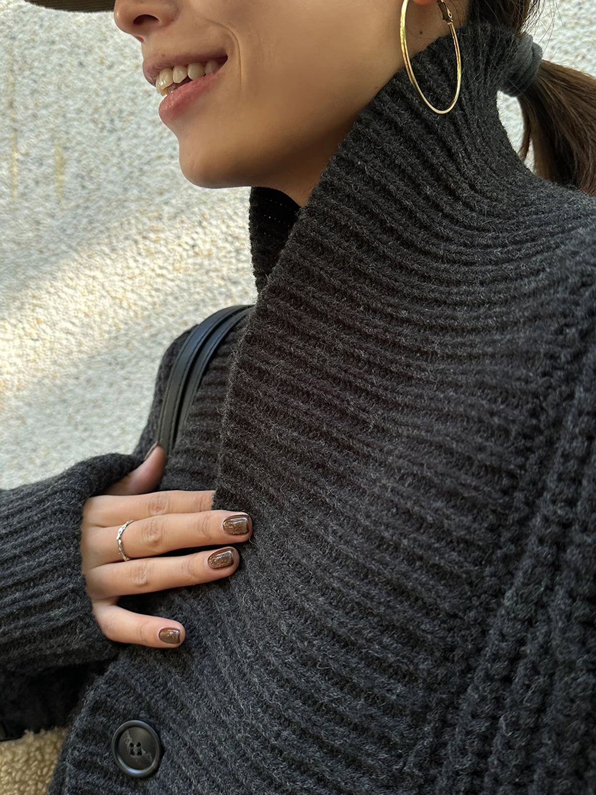 Textured Crew Neck Knit Jacket