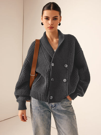 Textured Crew Neck Knit Jacket