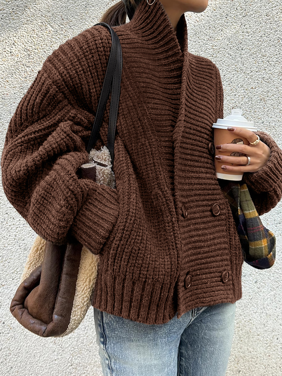 Textured Crew Neck Knit Jacket