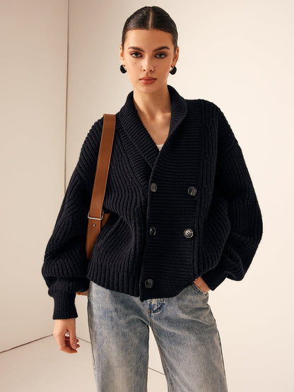 Textured Crew Neck Knit Jacket