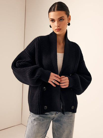 Textured Crew Neck Knit Jacket