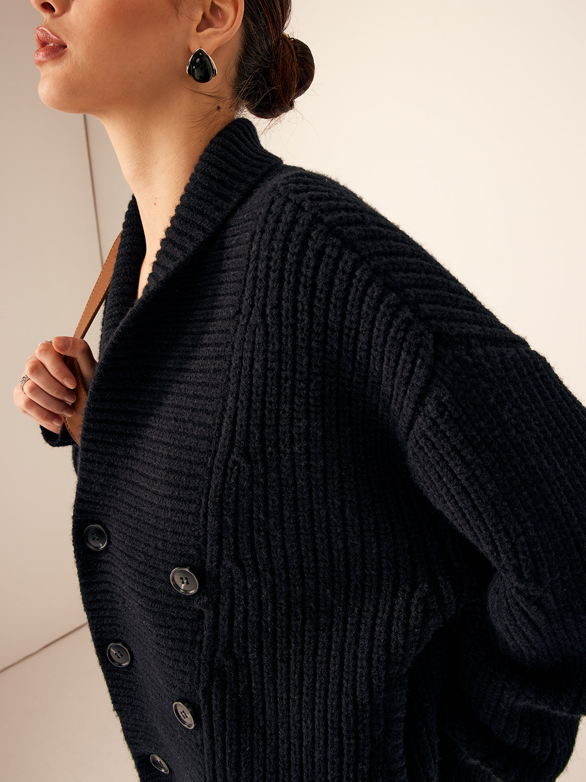 Textured Crew Neck Knit Jacket