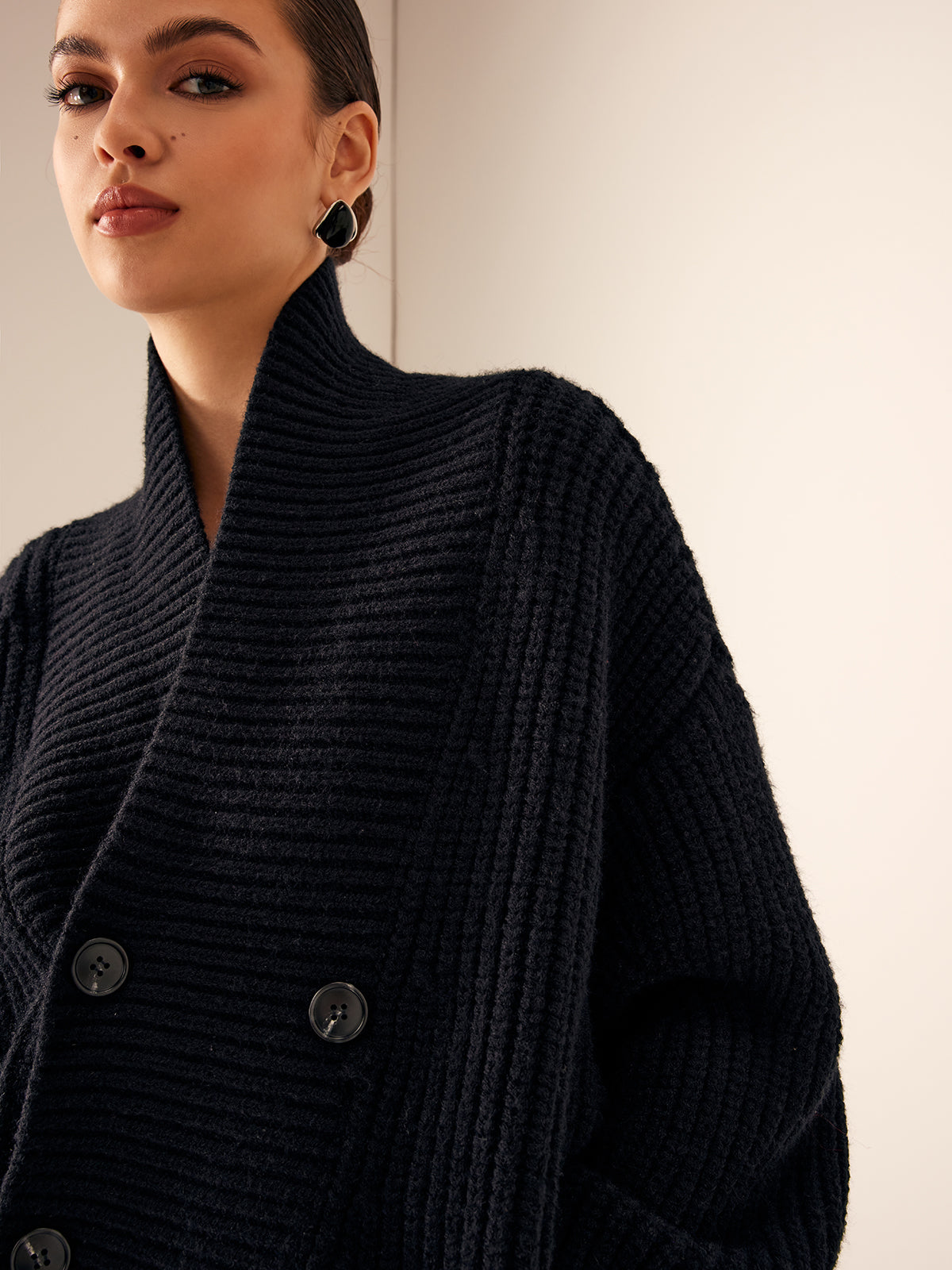 Textured Crew Neck Knit Jacket