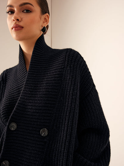 Textured Crew Neck Knit Jacket