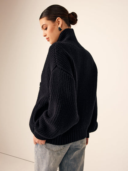 Textured Crew Neck Knit Jacket
