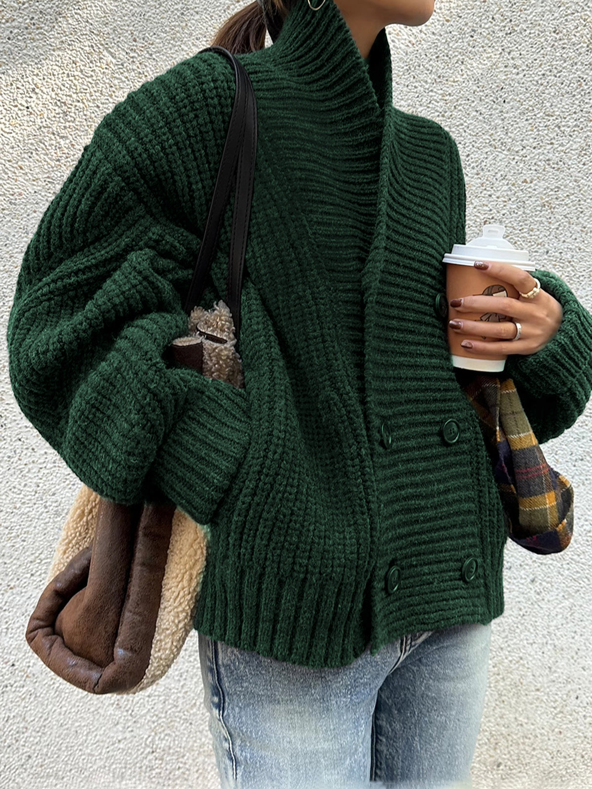Textured Crew Neck Knit Jacket