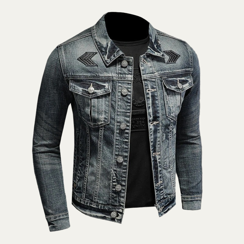 Ripped Vintage Style Denim Trucker Jacket for Men