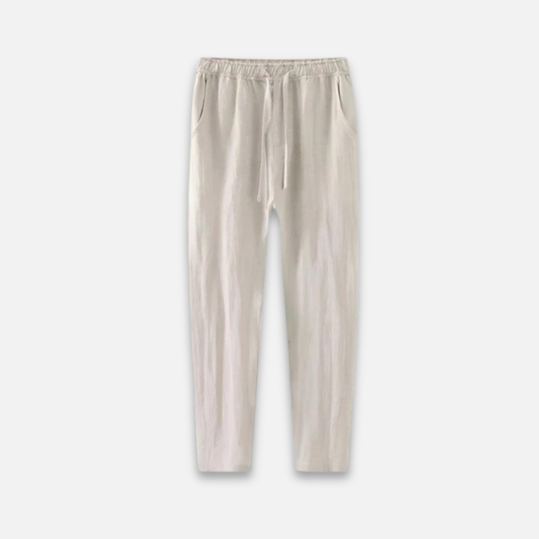 Relaxed Fit Linen Pants with Elastic Waistband - OutfitLondon