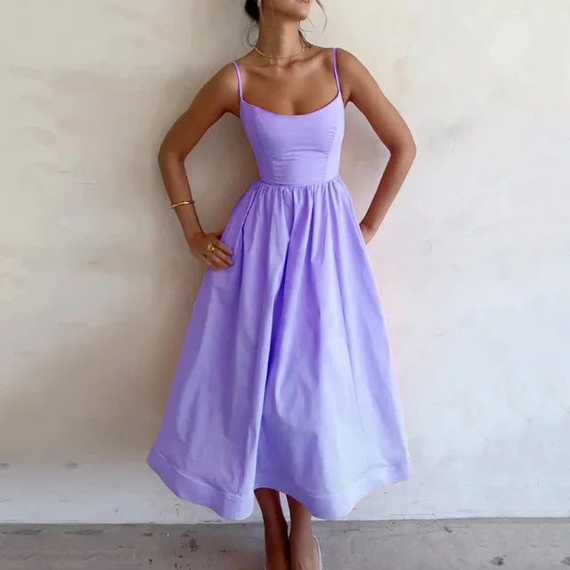 Women's Pastel Pink Midi Dress Spaghetti Straps