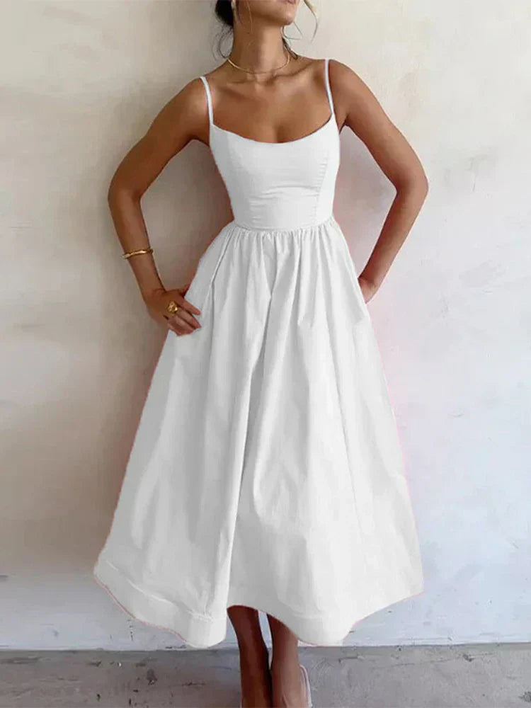 Women's Pastel Pink Midi Dress Spaghetti Straps
