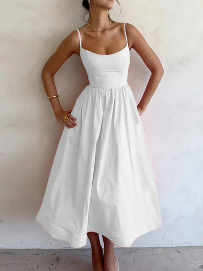 Women's Pastel Pink Midi Dress Spaghetti Straps