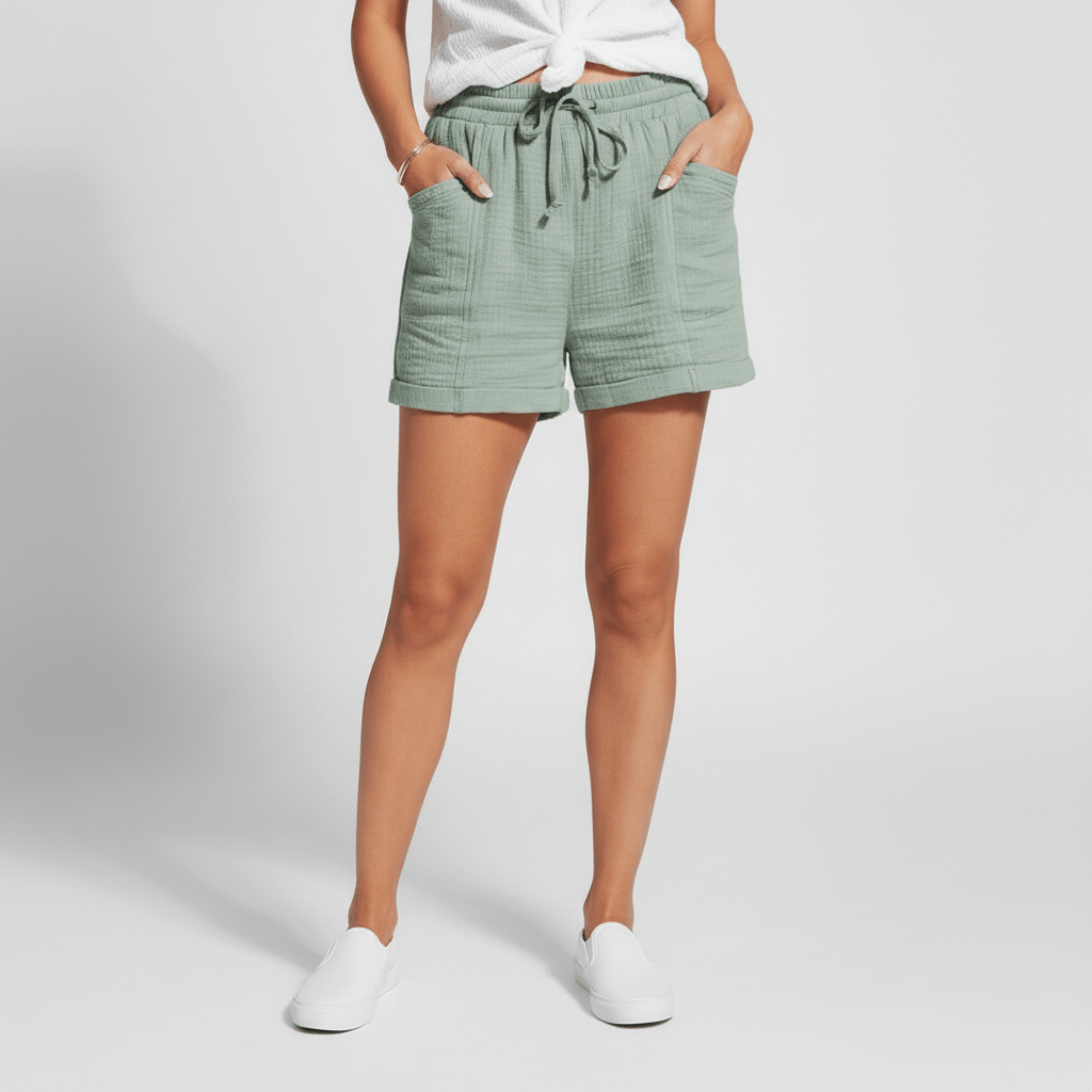 Casual Elastic Waist Shorts with Pockets Loose Fit