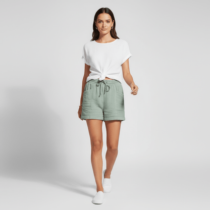 Casual Elastic Waist Shorts with Pockets Loose Fit