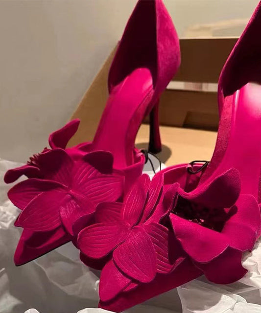 Women's Pink Suede Pumps Pointed Toe High Heels - OutfitLondon