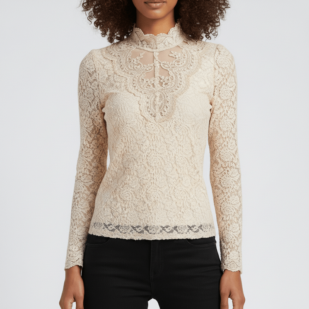 Chic Embroidered Lace High Neck Top